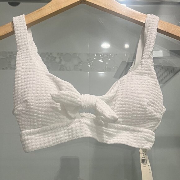 Aerie White Textured Knot Front Bikini Swim Top Removable Cups XS NWT - Picture 1 of 6